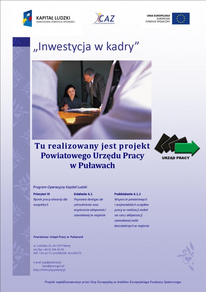 Plakat projektu "Inwestycja w kadry"