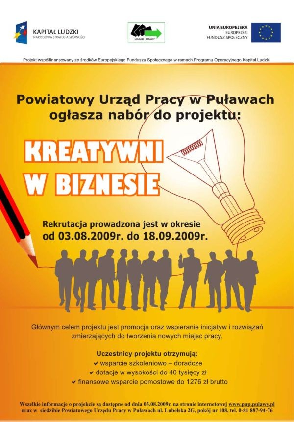 Plakat projektu "Kreatywni w biznesie"