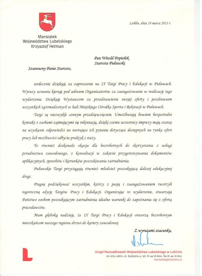 Zdjęcie galerii artykułu:  - IX Targi Pracy i Edukacji - list 2