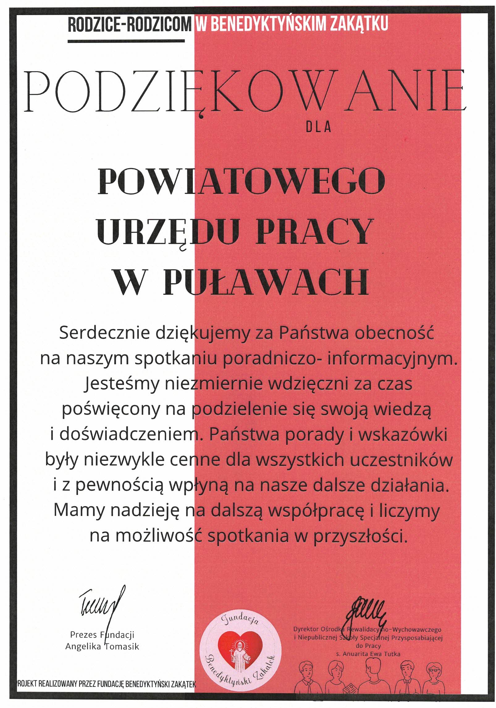 Podziękowanie Benedyktyński Zakątek