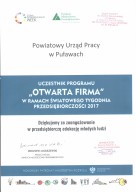 Zdjęcie artykułu Podziękowanie udział w programie "Otwarta firma" w ramach Światowego Tygodnia Przedsiębiorczości 2017 r.