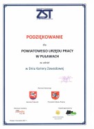 Zdjęcie artykułu Podziękowanie dla PUP w Puławach za udział Dniu Kariery Zawodowej