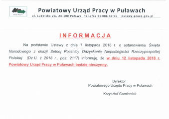 Zdjęcie artykułu Informacja dotycząca 12 listopada 2018 r.